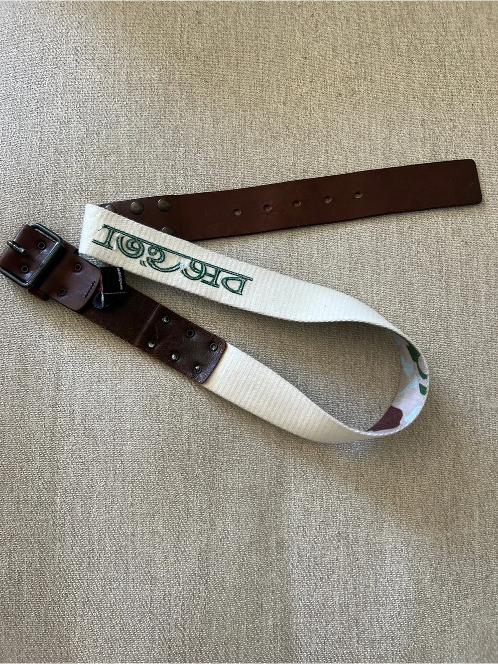 Vintage DIESEL Y2K Camo Leather Canvas Studded Belt Stamped Size 25 | Fits 30-34